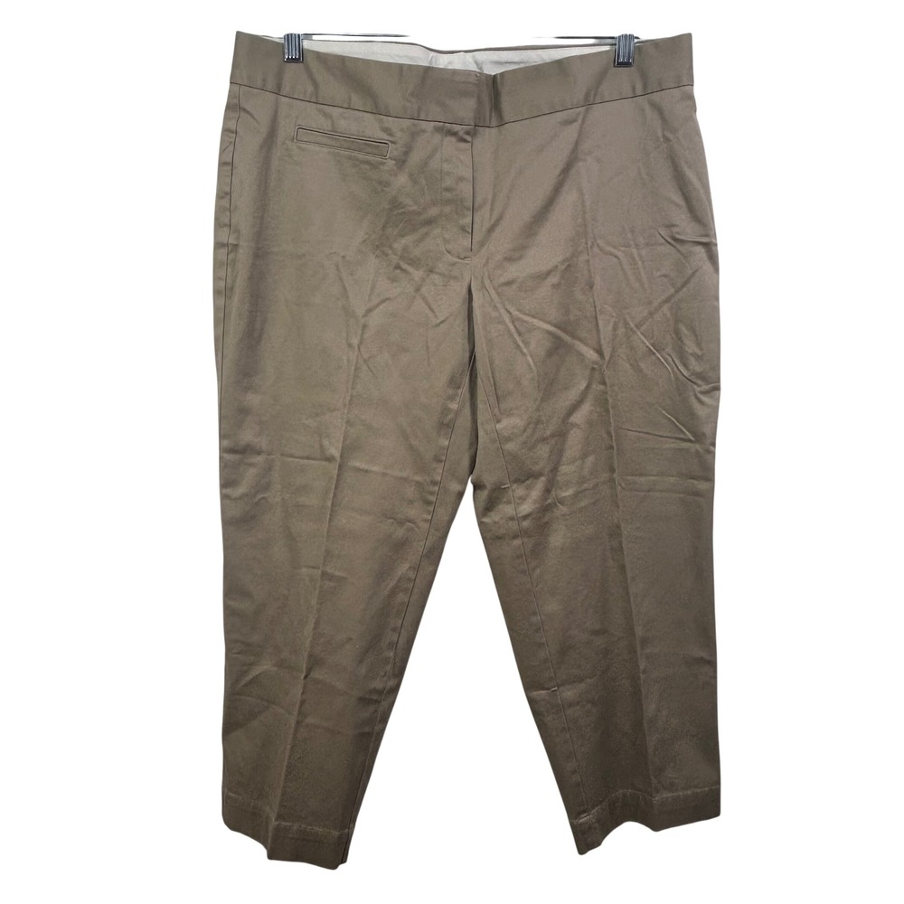 Lands End Fit 2 Tan Khaki Stretch Cotton Cropped Chino Pants Womens 14W